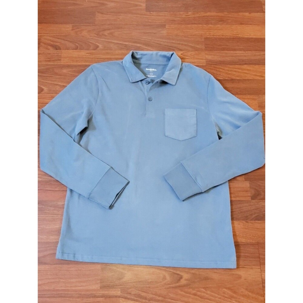 NWT Goodfellow & Co Men's Blue Long Sleeve Pocket Polo Shirt M
